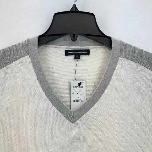 Express Design Studio Cashmere Sweater Women's XL Cream Gray Long Sleeve V Neck - Picture 2 of 14